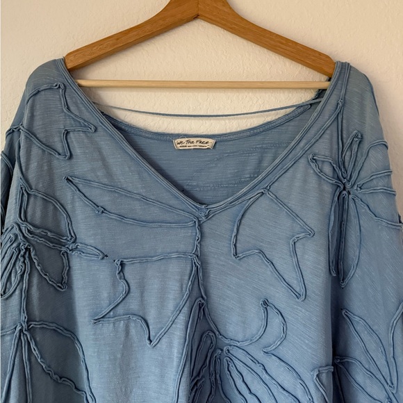 Free People We The Free Blooming Tee Top Dropped Shoulders Blue High - Picture 5 of 14